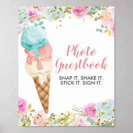 Pastelkleurig ijs bloem waterverf foto gastboek poster