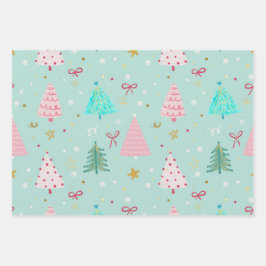 Pastelkleurig Kerstboom Inpakpapier Vel