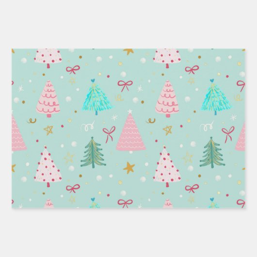 Pastelkleurig Kerstboom Inpakpapier Vel (Voorkant)