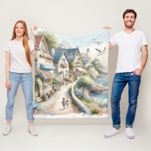 Pastelkleurig Kustdorp Ontsnapping Fleece Deken