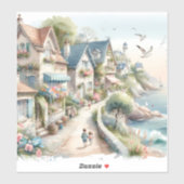 Pastelkleurig Kustdorp Ontsnapping Sticker (Vel)