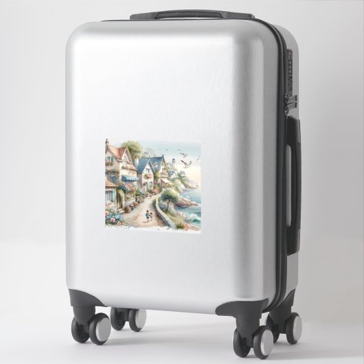 Pastelkleurig Kustdorp Ontsnapping Sticker (Koffer)