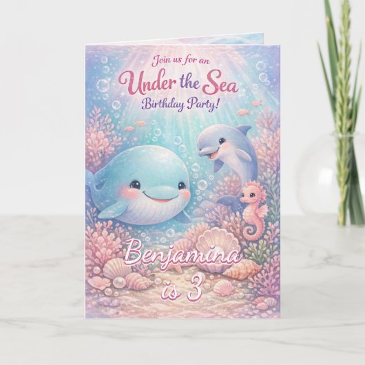 Pastelkleurig onder de zee verjaardagsfeest walvis (Voorkant)