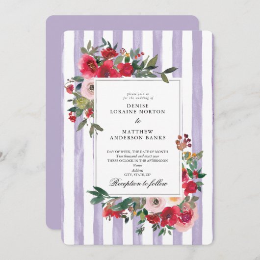 Pastelkleurig paars huwelijksuitnodiging kaart (Voorkant / Achterkant)