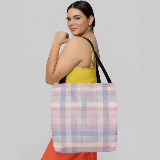 pastelkleurig plaid patroon tote bag