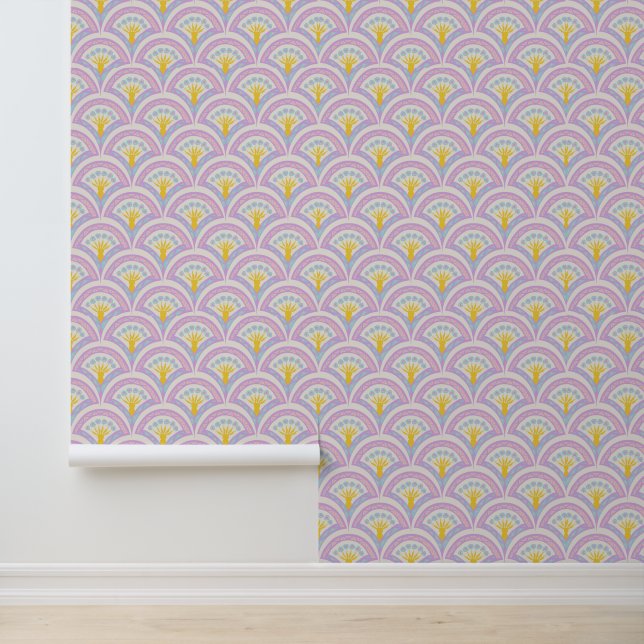 Pastelkleurig schelp patroon behang (Applicatie)