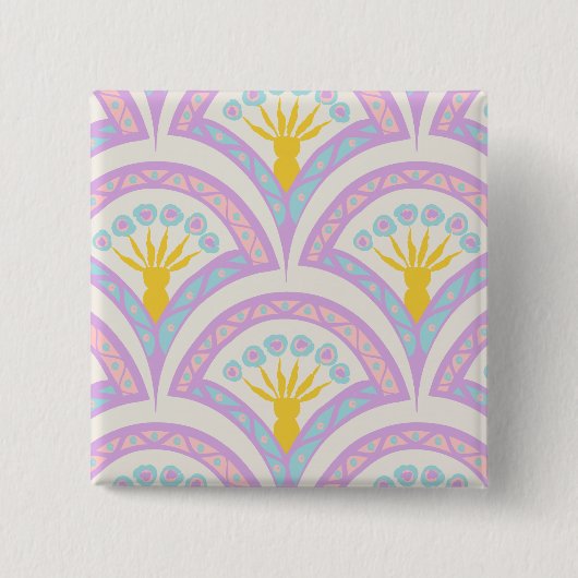 Pastelkleurig schelp patroon vierkante button 5,1 cm (Voorkant)