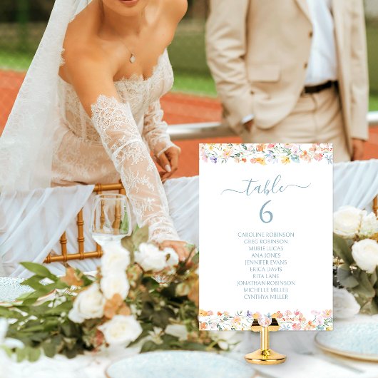 Pastelkleurig Wildbloemen Bruiloft Tafelnummer