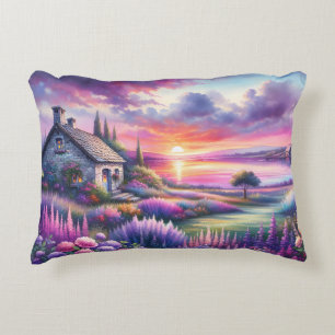 Pastelkleurig Zonsondergang Cottage Meerzijde Tuin Accent Kussen