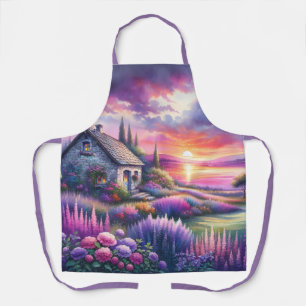 Pastelkleurig Zonsondergang Cottage Meerzijde Tuin Schort