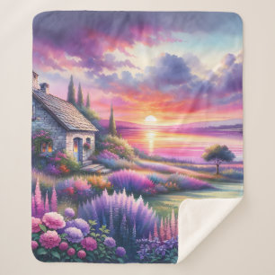 Pastelkleurig Zonsondergang Cottage Meerzijde Tuin Sherpa Deken