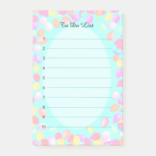 Pastelkleurige ballonnen op turquoise To Do List Post-it® Notes (Voorkant)