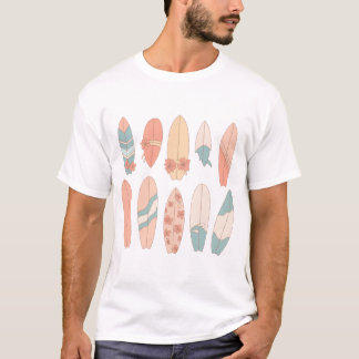 pastelkleurige bloemensurfplank t-shirt