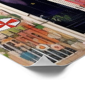 Pastelkleurige bloemige huizen poster (Hoek)