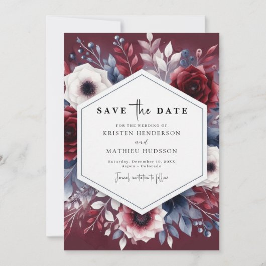 pastelkleurige bordeaux save the date (Voorkant)