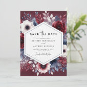 pastelkleurige bordeaux save the date (Staand voorkant)