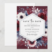 pastelkleurige bordeaux save the date (Voorkant / Achterkant)