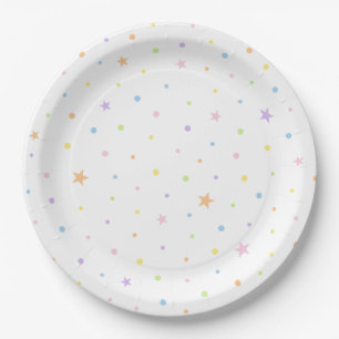 Pastelkleurige Confetti Verjaardag Witte Feest Bor Papieren Bordje