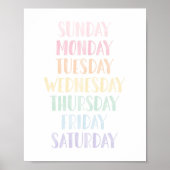 Pastelkleurige dagen van de week educatief poster (Voorkant)