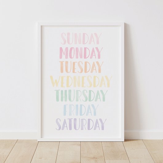 Pastelkleurige dagen van de week educatief poster