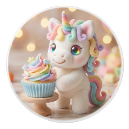 Pastelkleurige Eenhoorn met Regenboog Cupcake Keramische Knop