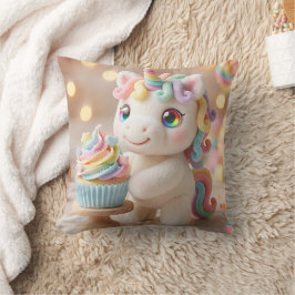 Pastelkleurige Eenhoorn met Regenboog Cupcake Kussen