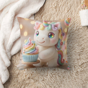Pastelkleurige Eenhoorn met Regenboog Cupcake Kussen