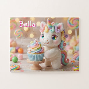 Pastelkleurige Eenhoorn met Regenboog Cupcake Legpuzzel