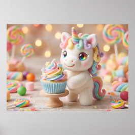 Pastelkleurige Eenhoorn met Regenboog Cupcake Poster