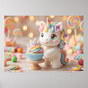 Pastelkleurige Eenhoorn met Regenboog Cupcake Poster