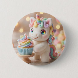 Pastelkleurige Eenhoorn met Regenboog Cupcake Ronde Button 5,7 Cm