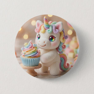 Pastelkleurige Eenhoorn met Regenboog Cupcake Ronde Button 5,7 Cm