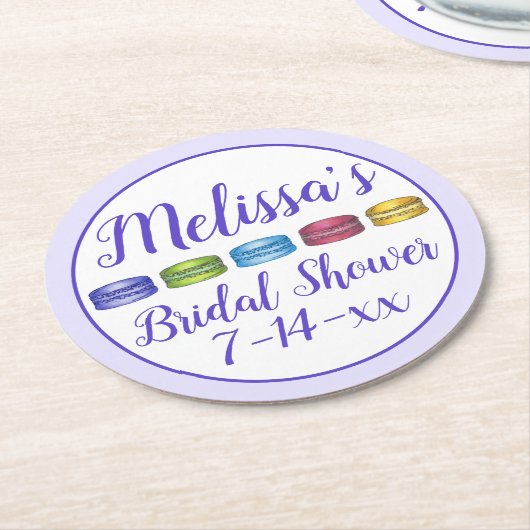 Pastelkleurige Franse Macaron Koekjes Gebak Bruids Ronde Kartonnen Onderzetter (Gebogen)