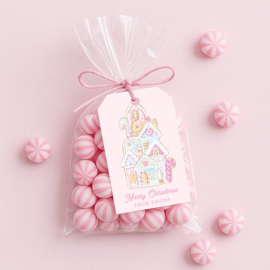 Pastelkleurige  Gemberkoekhuisje Koekje Cadeaulabel