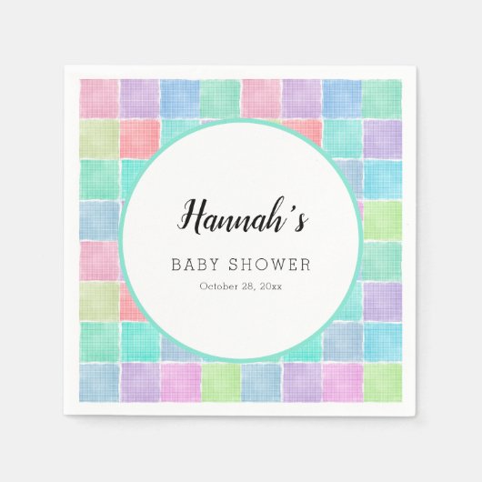 Pastelkleurige geruite servetten baby shower blokk (Voorkant)