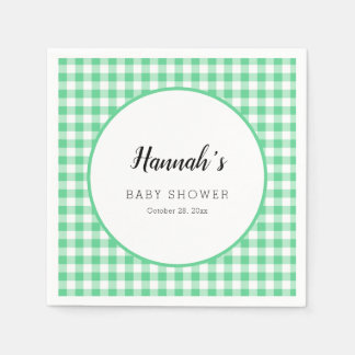 Pastelkleurige geruite servetten babyfeest groen
