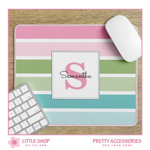 Pastelkleurige gestreepte muismat met monogram