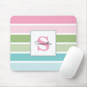 Pastelkleurige gestreepte muismat met monogram (Met muis)
