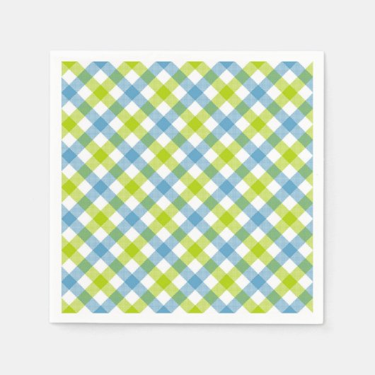 Pastelkleurige Gingham servetten Blauw Groen (Voorkant)