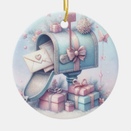 Pastelkleurige Kerstbal Brievenbus en Cadeaus 4 Keramisch Ornament