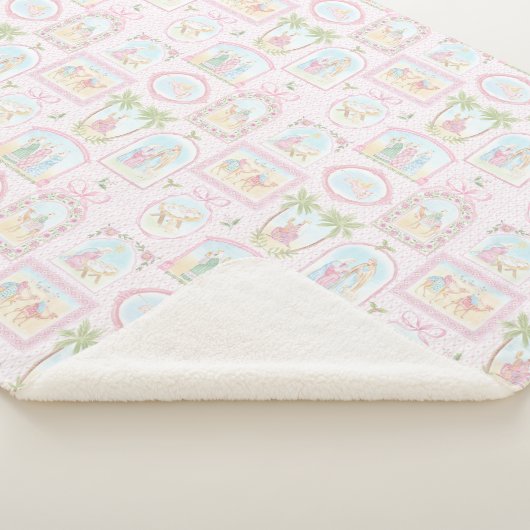 Pastelkleurige kerststallen sherpa deken (3/4)