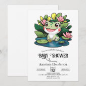 Pastelkleurige Kikker Baby Shower Kaart (Voorkant / Achterkant)