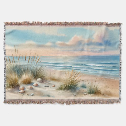 Pastelkleurige Kustduinen Aquarel Deken (Voorkant)