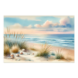 Pastelkleurige Kustduinen Aquarel Foto Afdruk