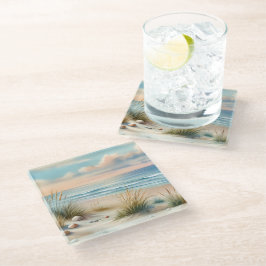 Pastelkleurige Kustduinen Aquarel Glazen Onderzetter