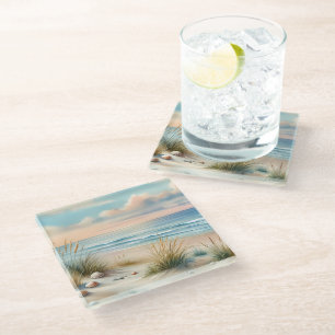 Pastelkleurige Kustduinen Aquarel Glazen Onderzetter