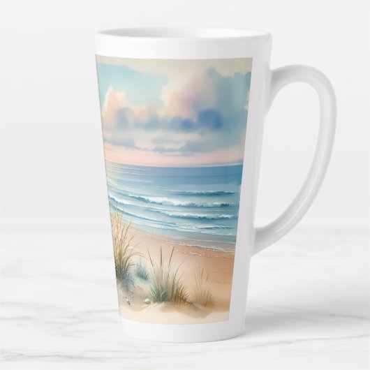Pastelkleurige Kustduinen Aquarel Latte Mok (Rechts)