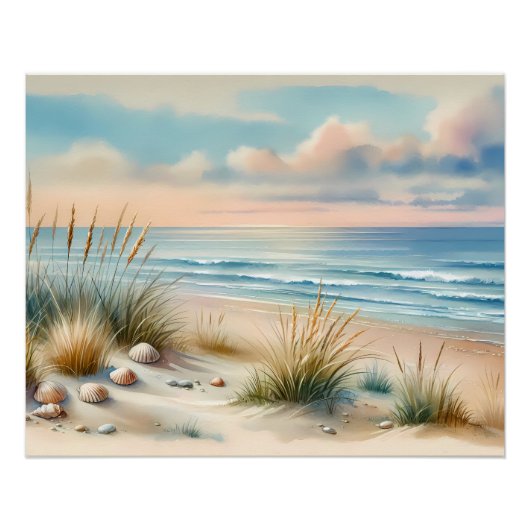 Pastelkleurige Kustduinen Aquarel Perfect Poster (Voorkant)