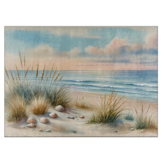 Pastelkleurige Kustduinen Aquarel Snijplank (Voorkant)