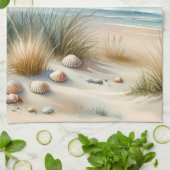 Pastelkleurige Kustduinen Aquarel Theedoek (Gevouwen)